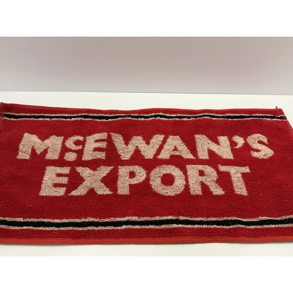 Vintage McEWAN’S Export Lager Bar Towel 17x9” EUC Red
